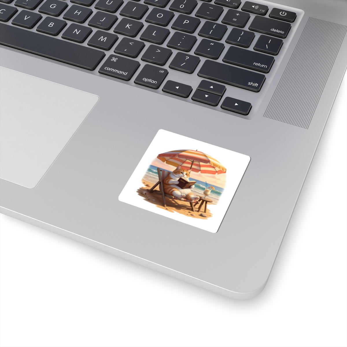 Bible Reading Beach Kitty Sticker – Christian Cat Faith Decal | Cute Bible Study Laptop Sticker