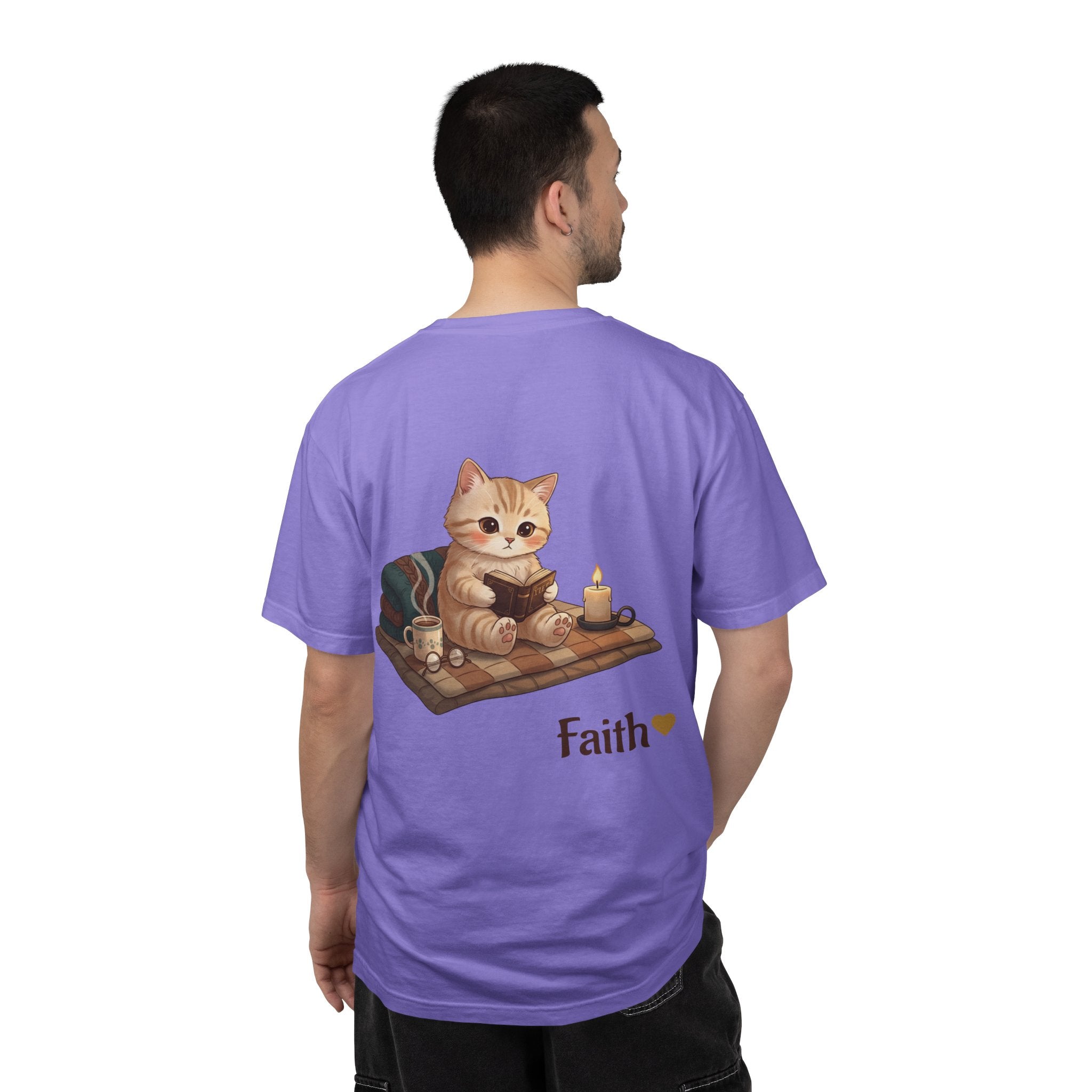 Cozy Cat Prayer T-Shirt — Faith Heart Cat Tee | Christian Cat Lover Shirt