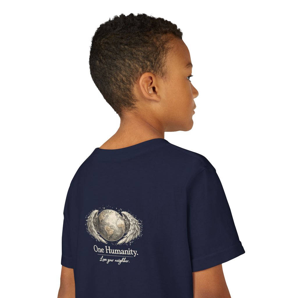 Youth “Quiet Kindness Changes Everything” Tee – Kids Inspirational T-Shirt with Earth & Friends Graphic