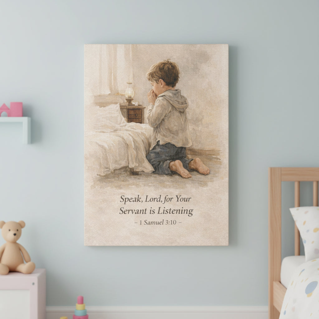 Speak, Lord, For Your Servant Is Listening – Canvas Wall Art | Praying Boy