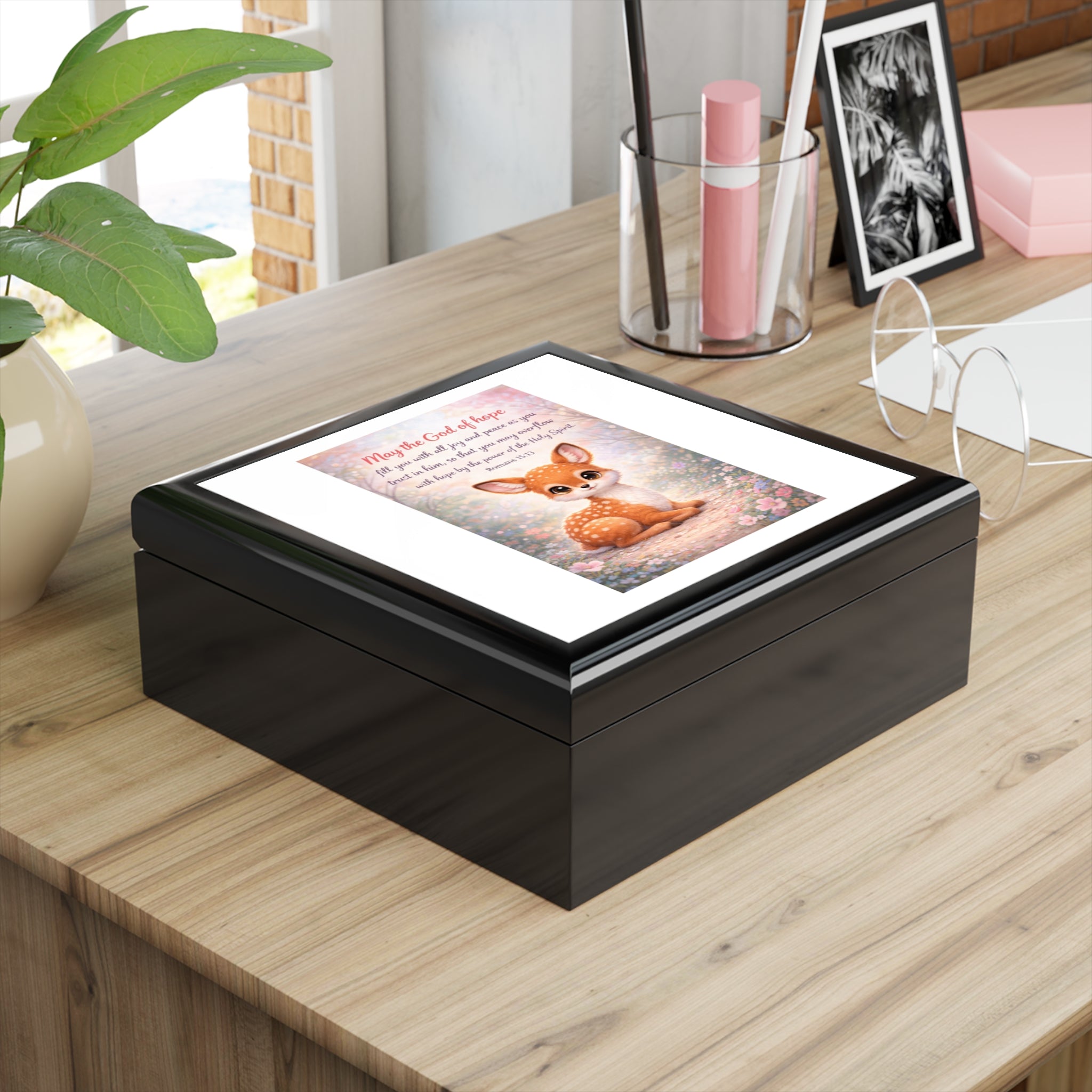 May the God of Hope Fill You - Fawn Jewelry Box with Romans 15:13