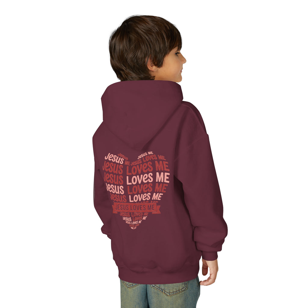 Jesus Loves Me Youth Hoodie – Heart Word Cloud Christian Kids Sweatshirt | Faith Inspired Kids Apparel