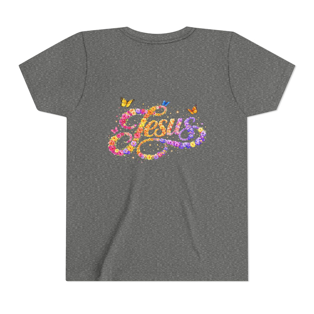 Youth Jesus Floral Script T-Shirt – Butterfly Christian Kids Tee | Faith Youth Shirt