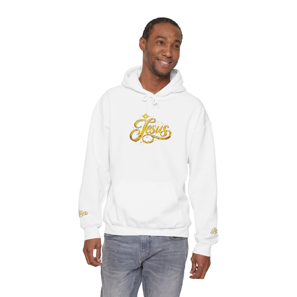 Jesus Gold Script Hoodie – Sparkle Christian Faith Pullover | Inspirational Hoodie