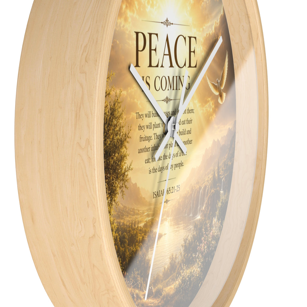 Peace Is Coming Wall Clock | Inspirational Christian Dove Decor | Silent Sunrise Quote Clock