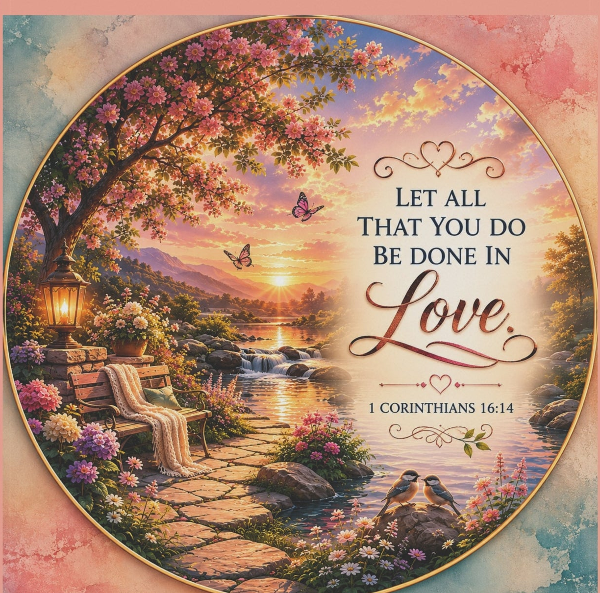 Let All That You Do Be Done in Love Garden Flag | Floral Scripture Outdoor Banner | Christian Garden Decor
