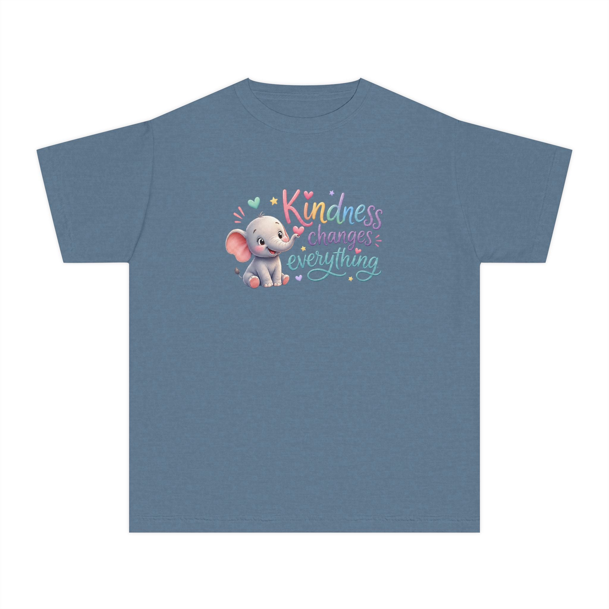 Youth Kindness Changes Everything Tee | Cute Elephant Kids Shirt | Inspirational Children’s Graphic T-Shirt