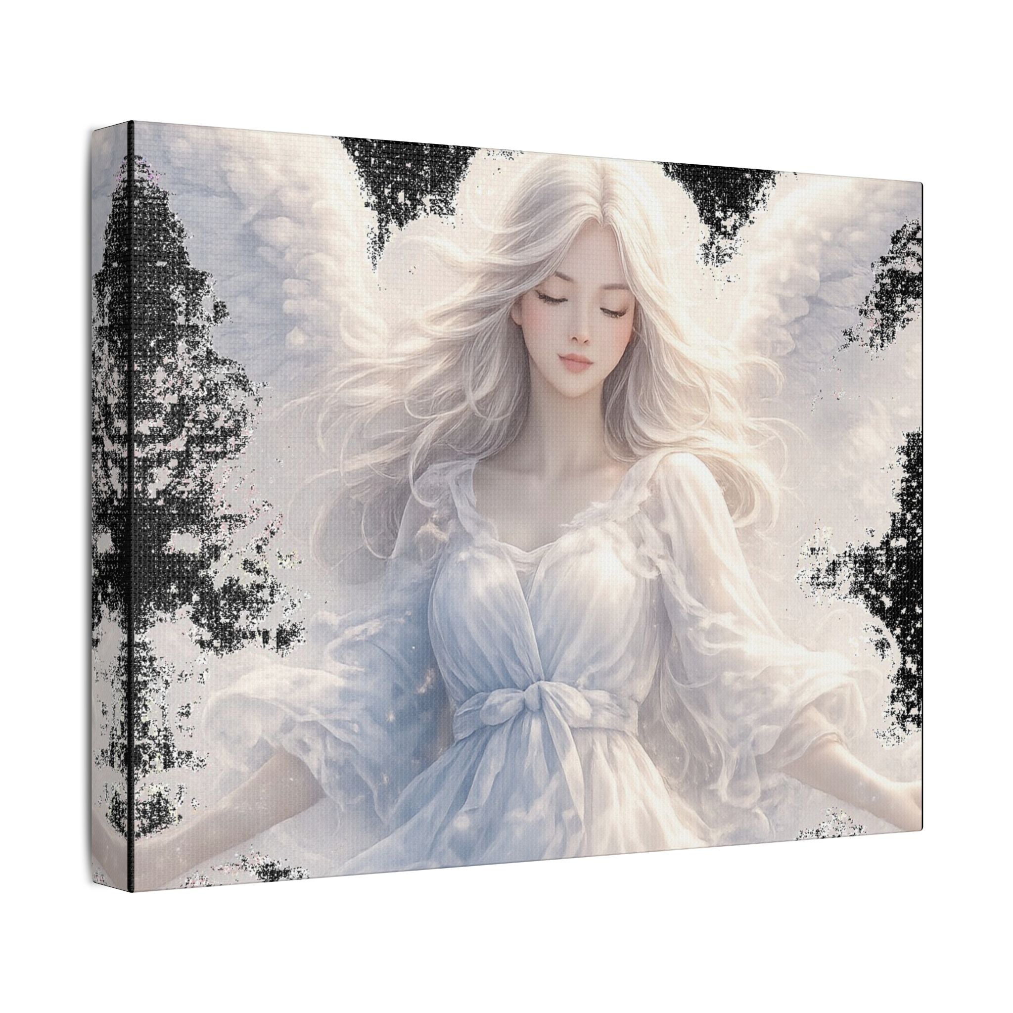 Angelic White Guardian Canvas — Serene Angel Nursery Wall Art