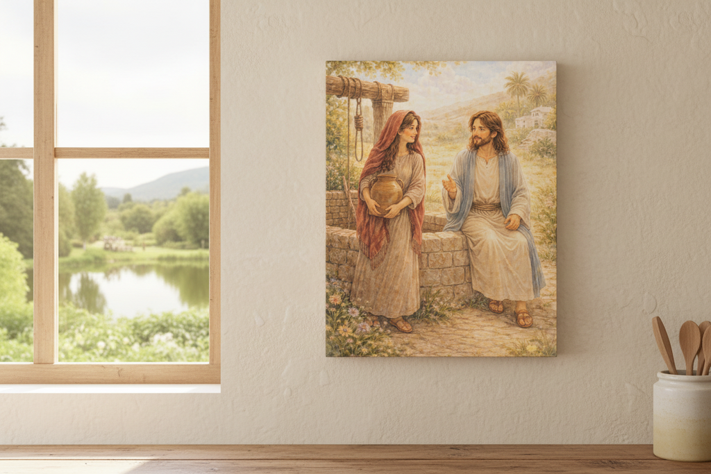 Jesus Knows Our Hearts Canvas — Living Water (John 4:14) Wall Art