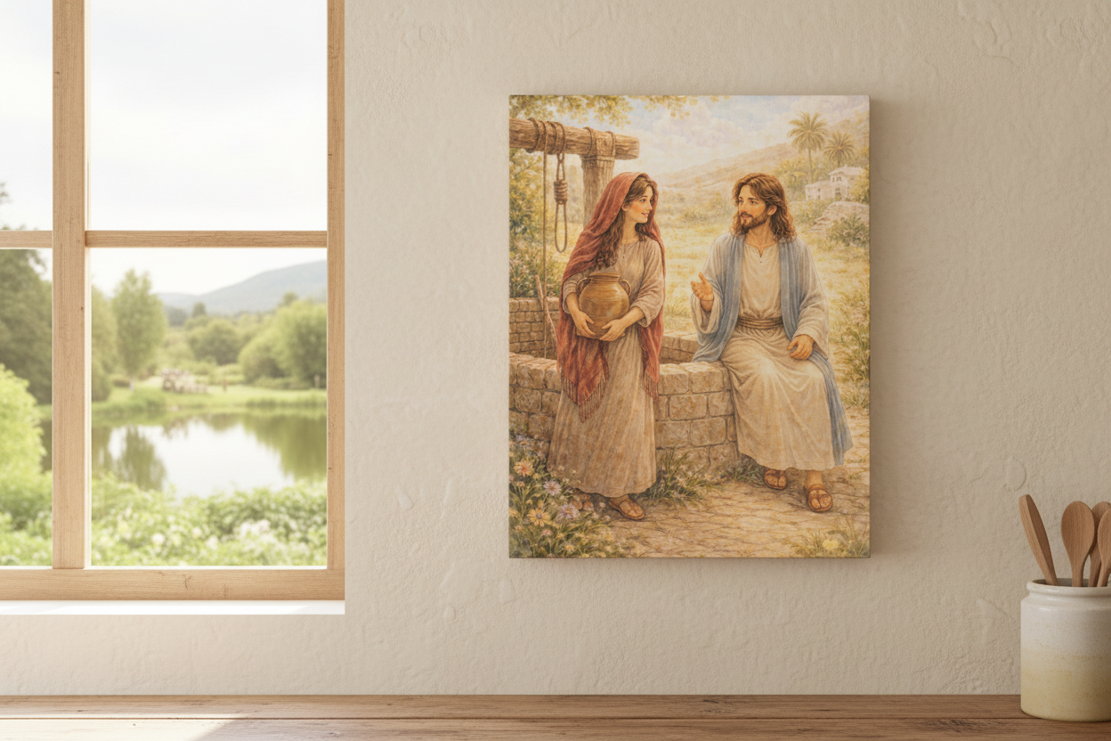Jesus Knows Our Hearts Canvas — Living Water (John 4:14) Wall Art