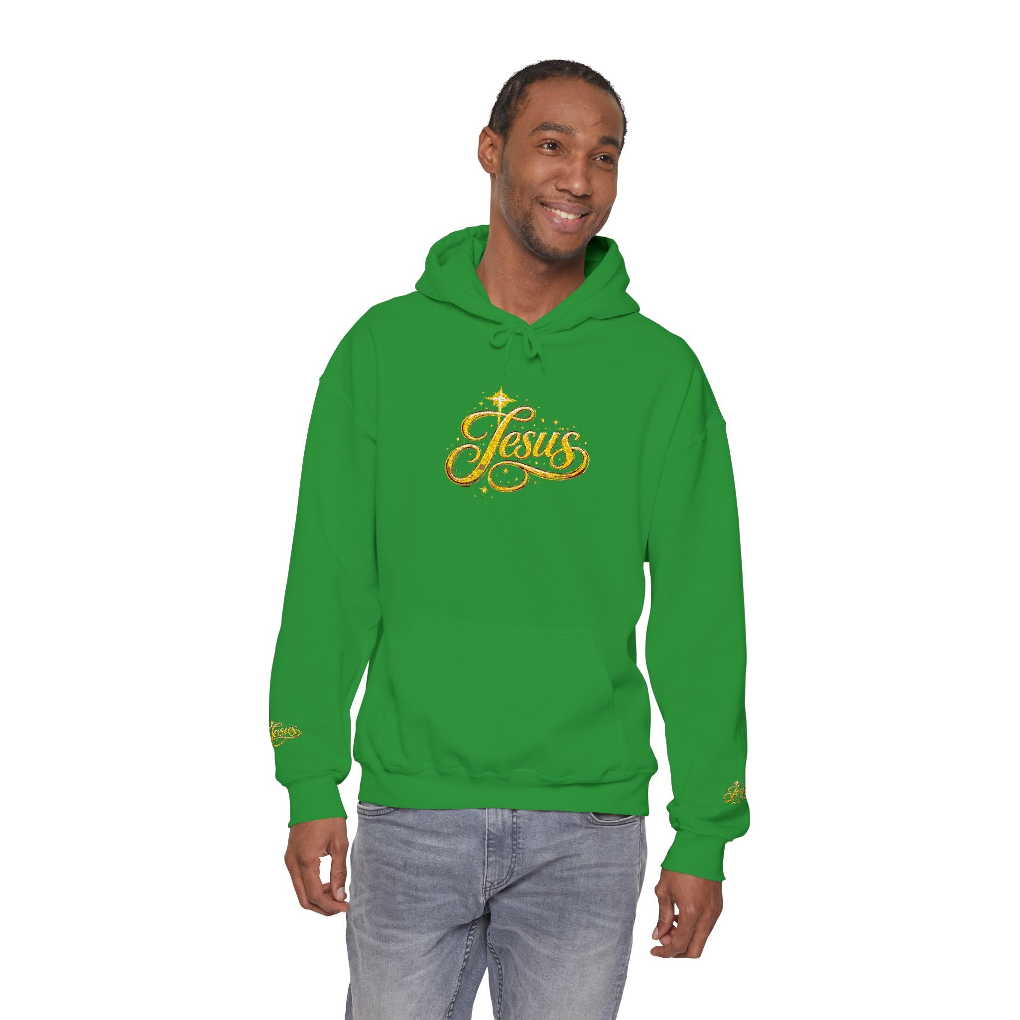 Jesus Gold Script Hoodie – Sparkle Christian Faith Pullover | Inspirational Hoodie