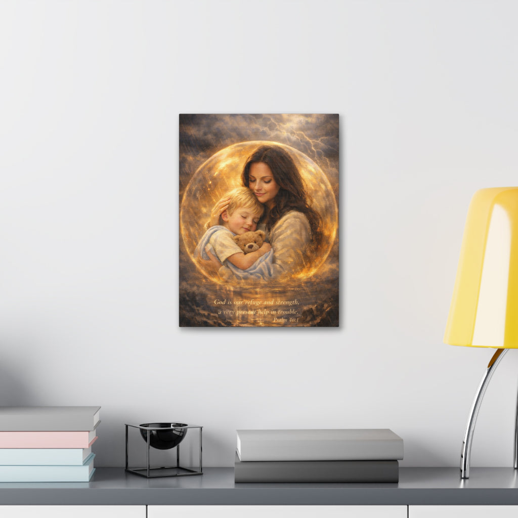 God Is Our Refuge and Strength – Canvas Wall Art | ❤️ Personalization Mother & Child Psalm 46:1