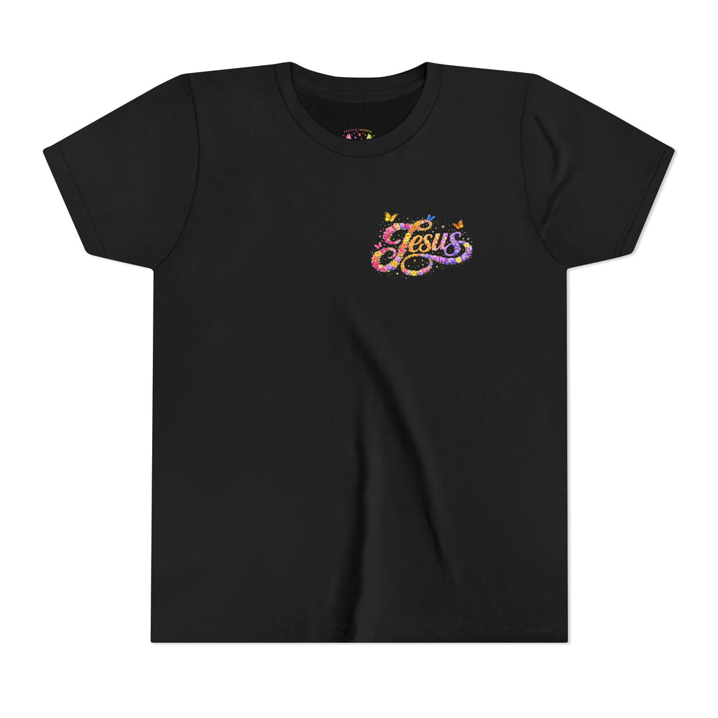 Youth Jesus Floral Script T-Shirt – Butterfly Christian Kids Tee | Faith Youth Shirt