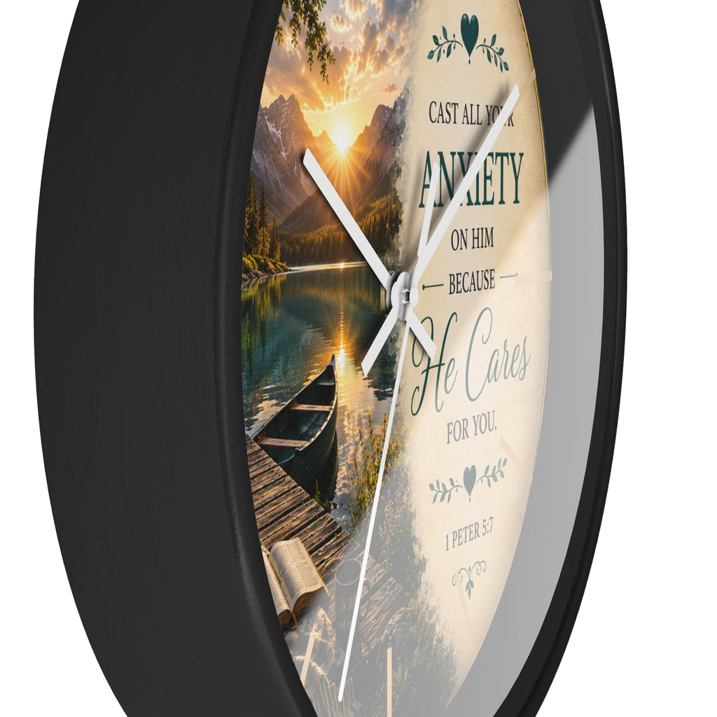 Cast All Your Anxiety on Him Wall Clock | 1 Peter 5:7 Christian Scripture Clock | Inspirational Home Decor