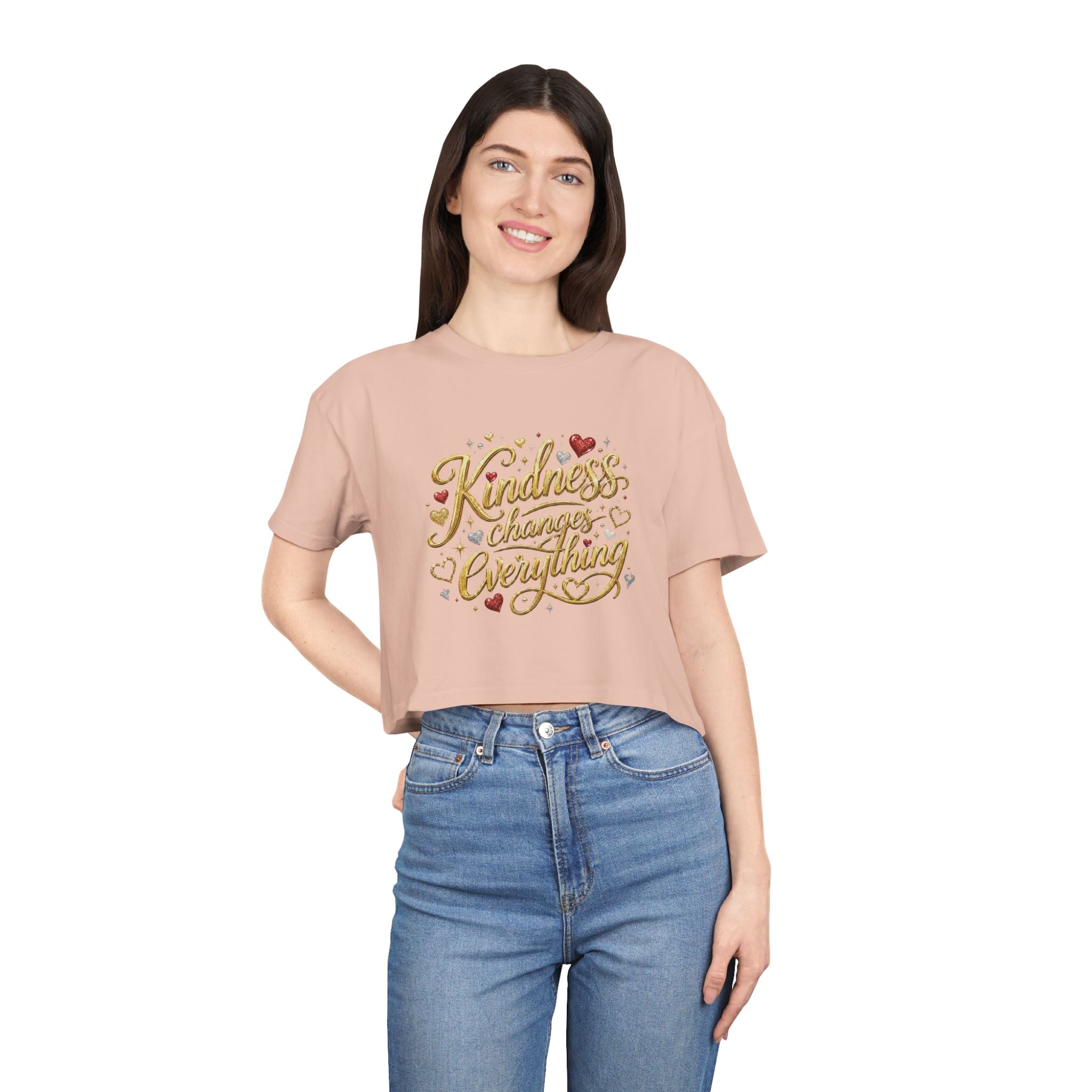 Kindness Changes Everything Crop Tee | Inspirational Women’s Cropped T-Shirt | Soft Casual Graphic Top