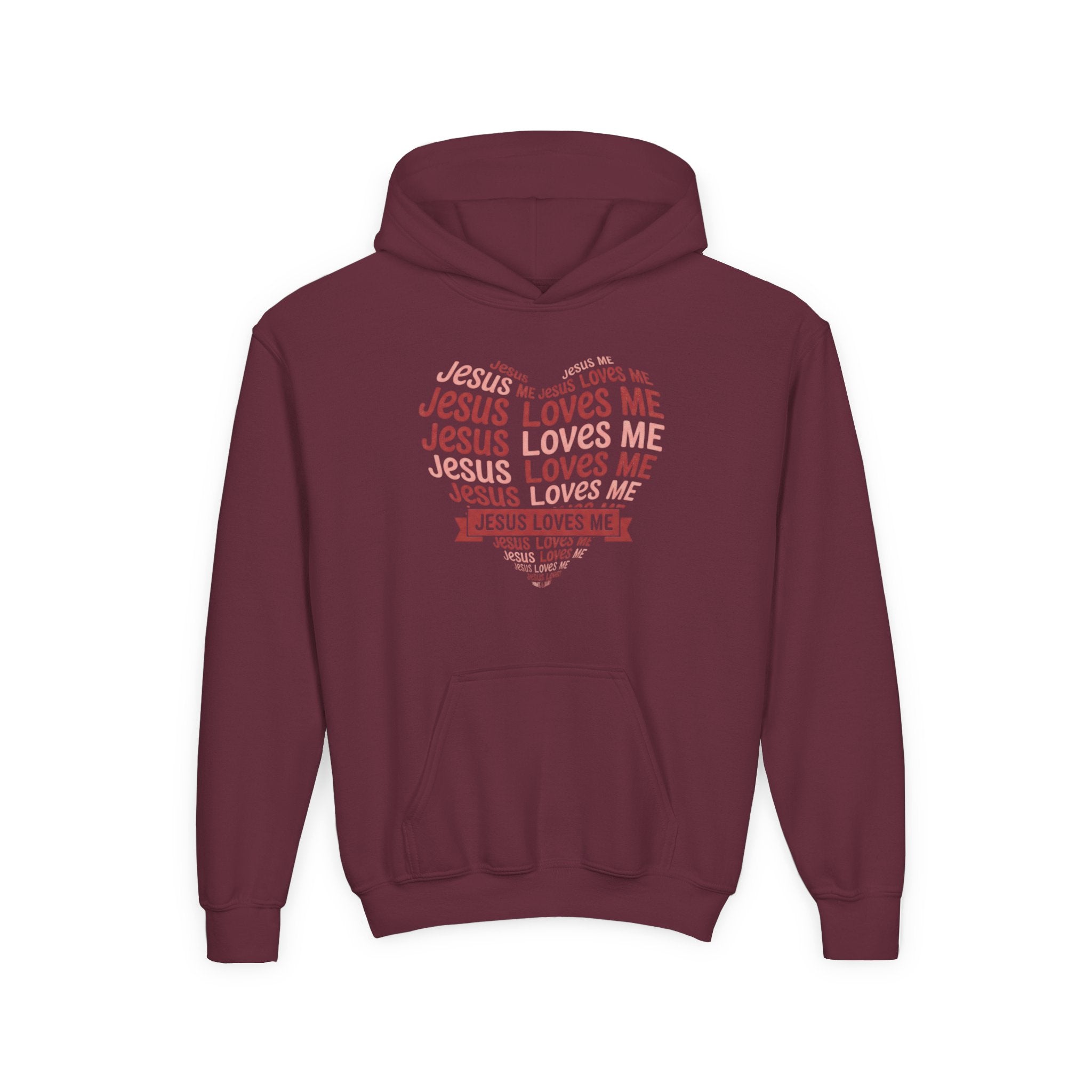 Jesus Loves Me Youth Hoodie – Heart Word Cloud Christian Kids Sweatshirt | Faith Inspired Kids Apparel