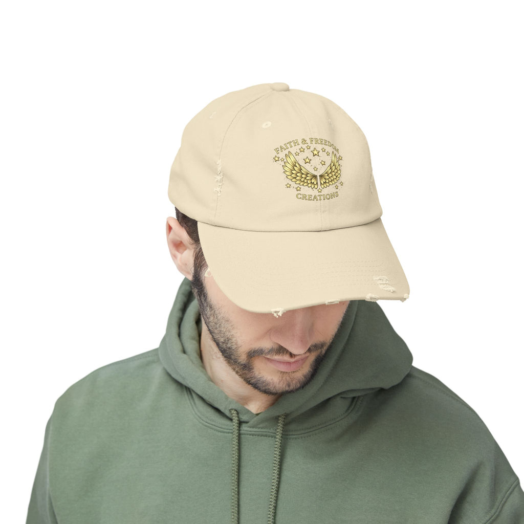 Faith & Freedom – Distressed Cap | Vintage Winged Stars Embroidered Hat