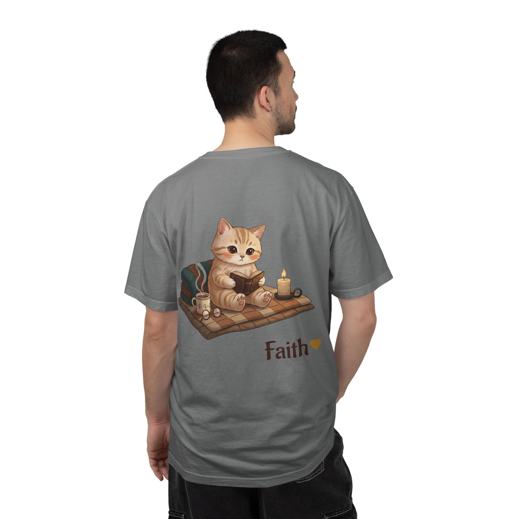 Cozy Cat Prayer T-Shirt — Faith Heart Cat Tee | Christian Cat Lover Shirt