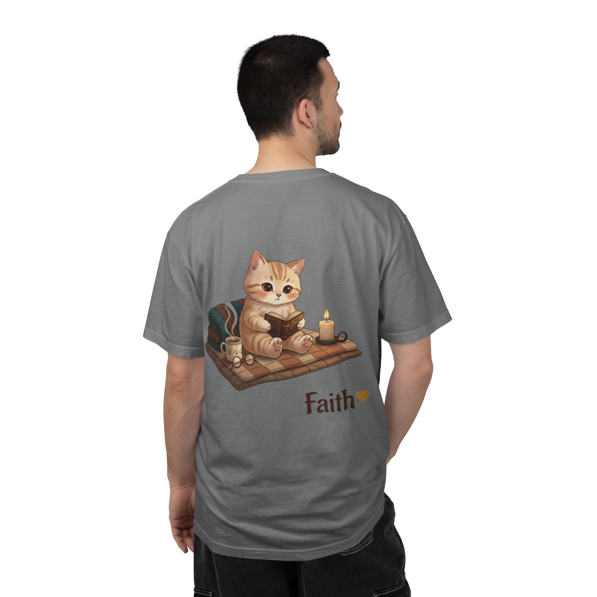 Cozy Cat Prayer T-Shirt — Faith Heart Cat Tee | Christian Cat Lover Shirt