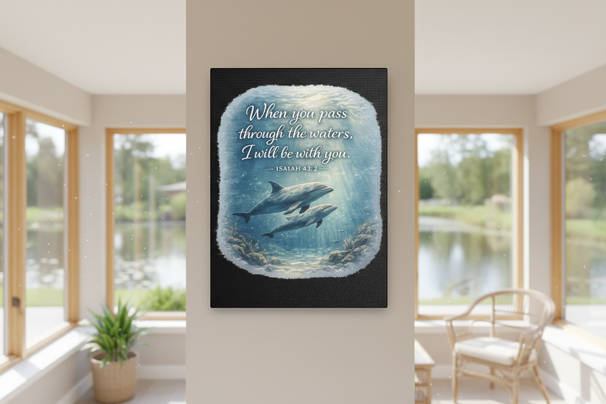 Dolphin Isaiah 43:2 Canvas — Christian Ocean Scripture Wall Art