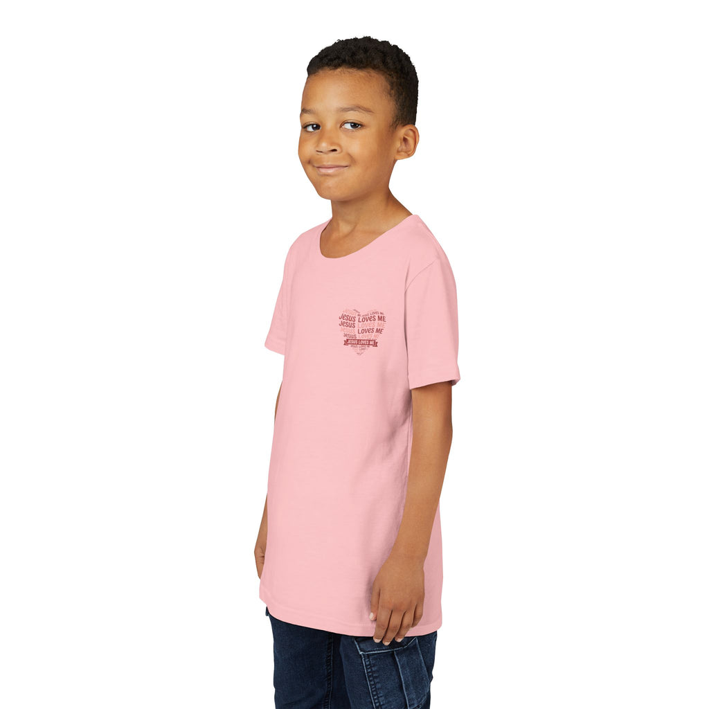Jesus Loves Me Youth T-Shirt – Heart Word Cloud Christian Kids Tee | Faith Inspired Youth Shirt