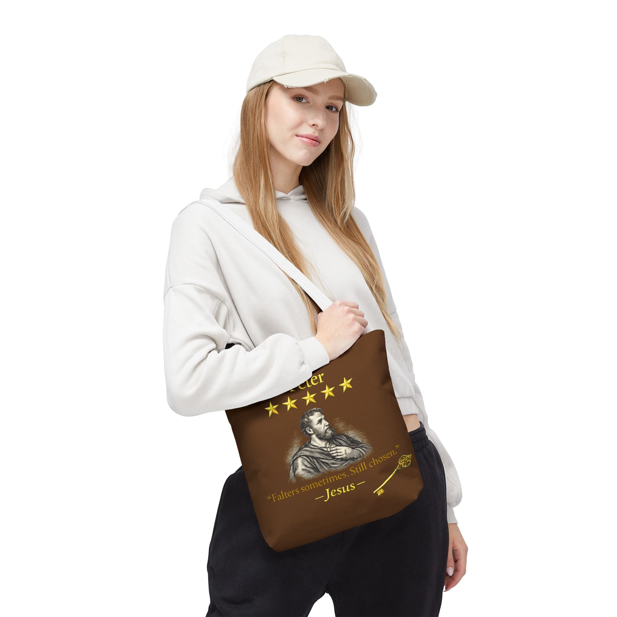 Peter – Tote Bag | “Falters Sometimes. Still Chosen.” Faith Graphic – Five-Star Faith Series