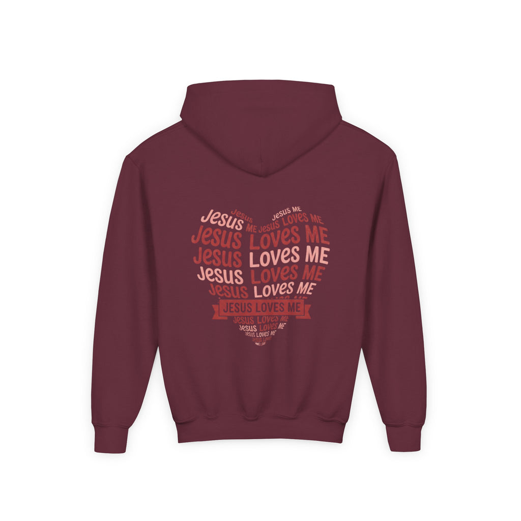 Jesus Loves Me Youth Hoodie – Heart Word Cloud Christian Kids Sweatshirt | Faith Inspired Kids Apparel