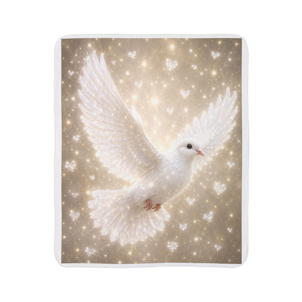 Dove Fleece Sherpa Blanket — Soft White Dove on Sparkling Starry Background