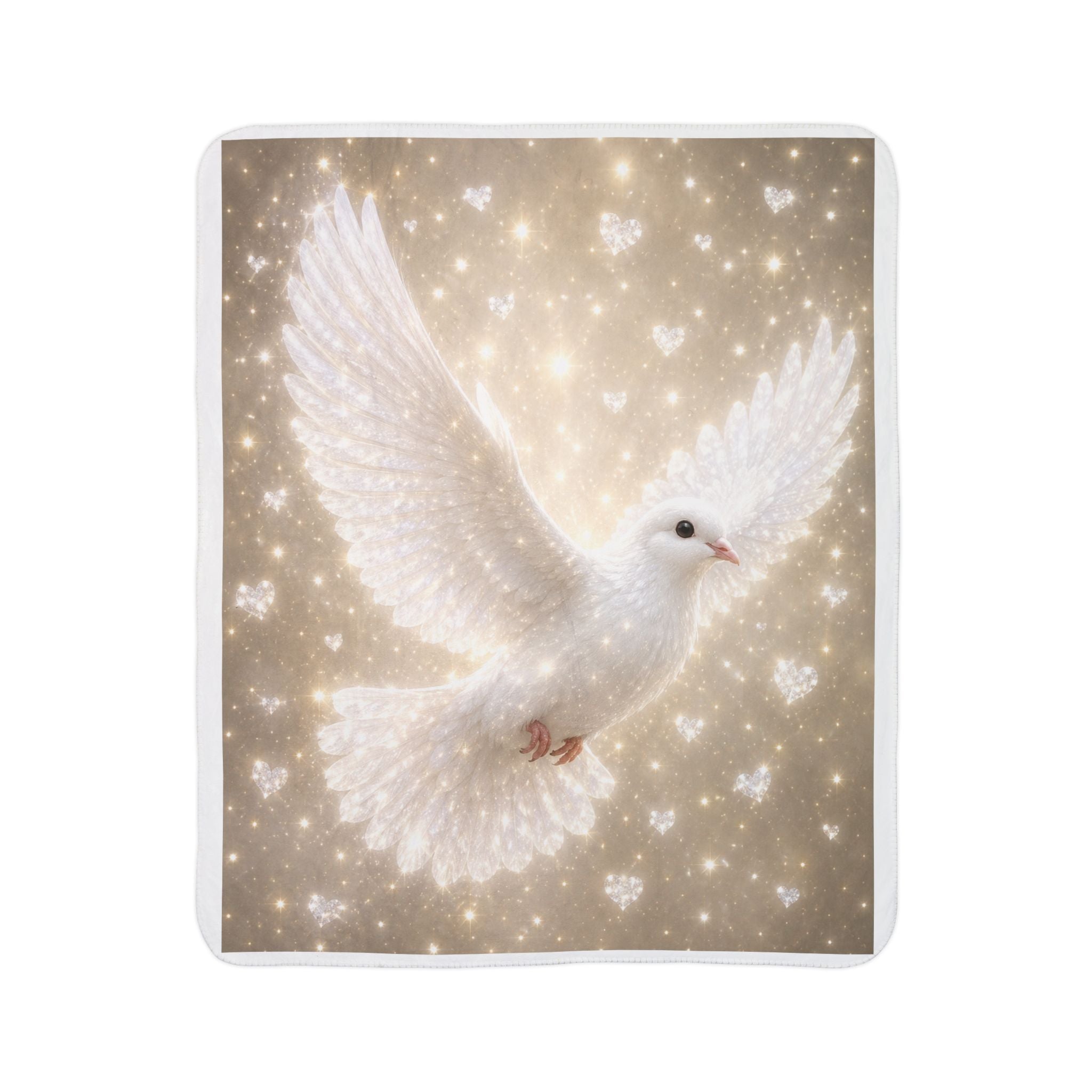 Dove Fleece Sherpa Blanket — Soft White Dove on Sparkling Starry Background
