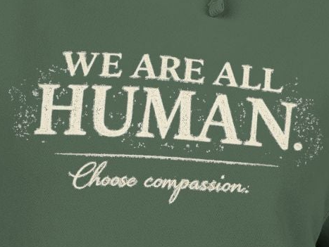 “We Are All Human” Pigment-Dyed Hoodie – Inclusive Comfort Pullover | Inspirational Minimalist Hoodie