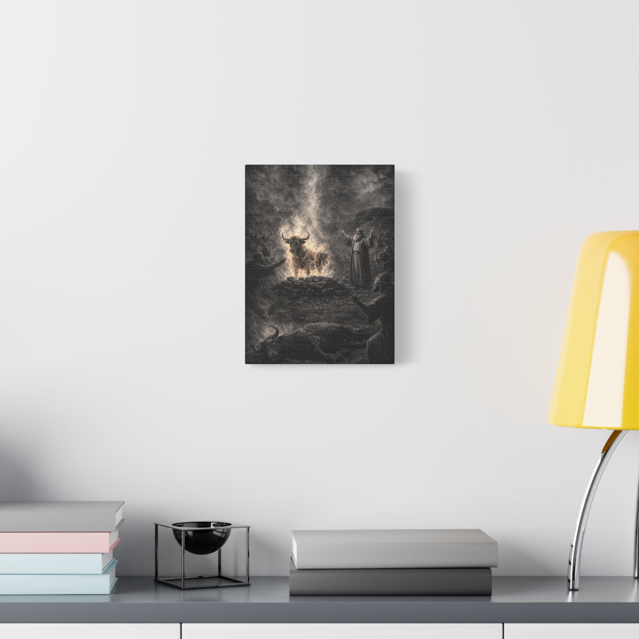 Elijah Calls Down Fire Canvas — Biblical Wall Art | Monochrome Edition