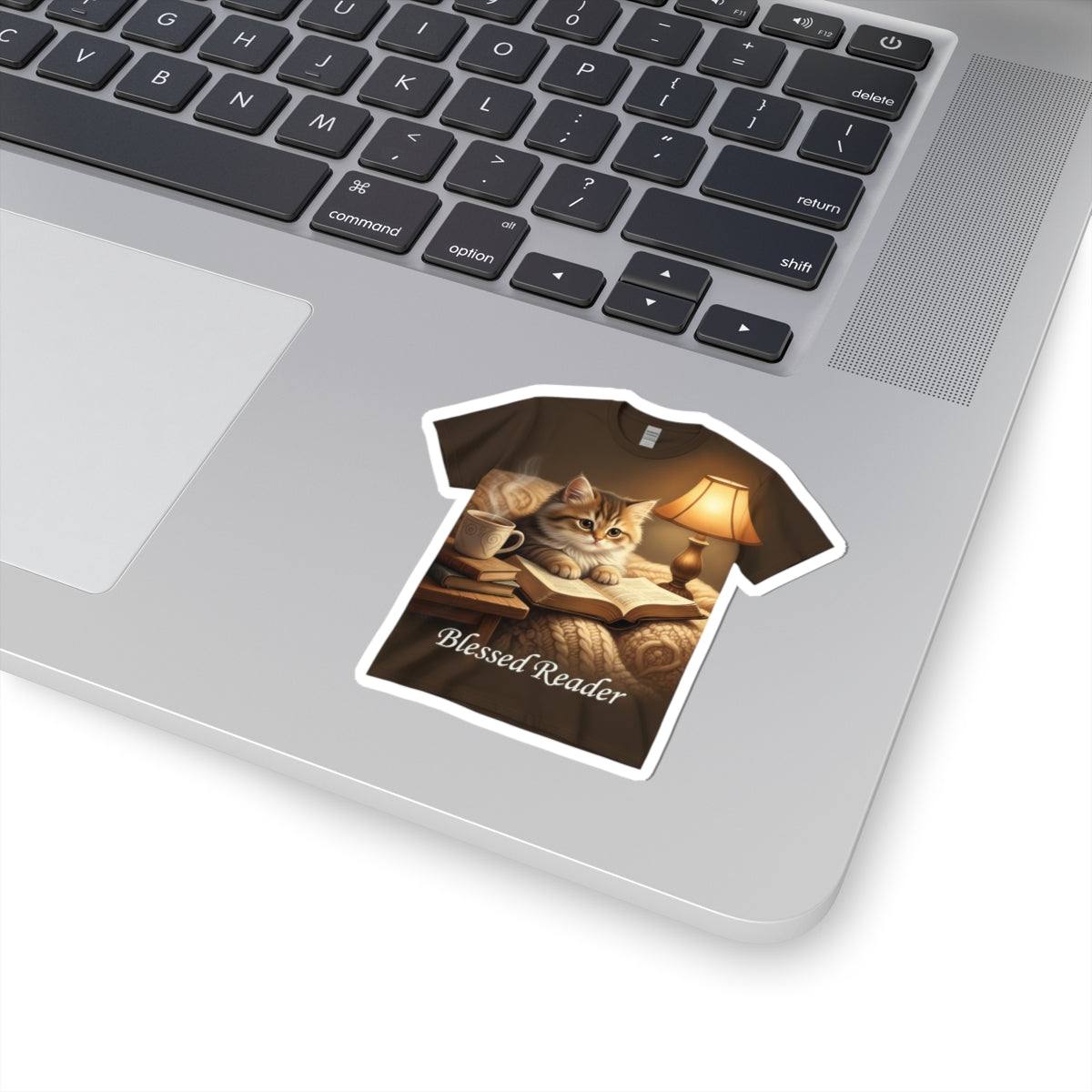 Blessed Reader Cat Sticker – Cozy Book Lover Kiss-Cut Decal | Cute Reading Cat Laptop Sticker