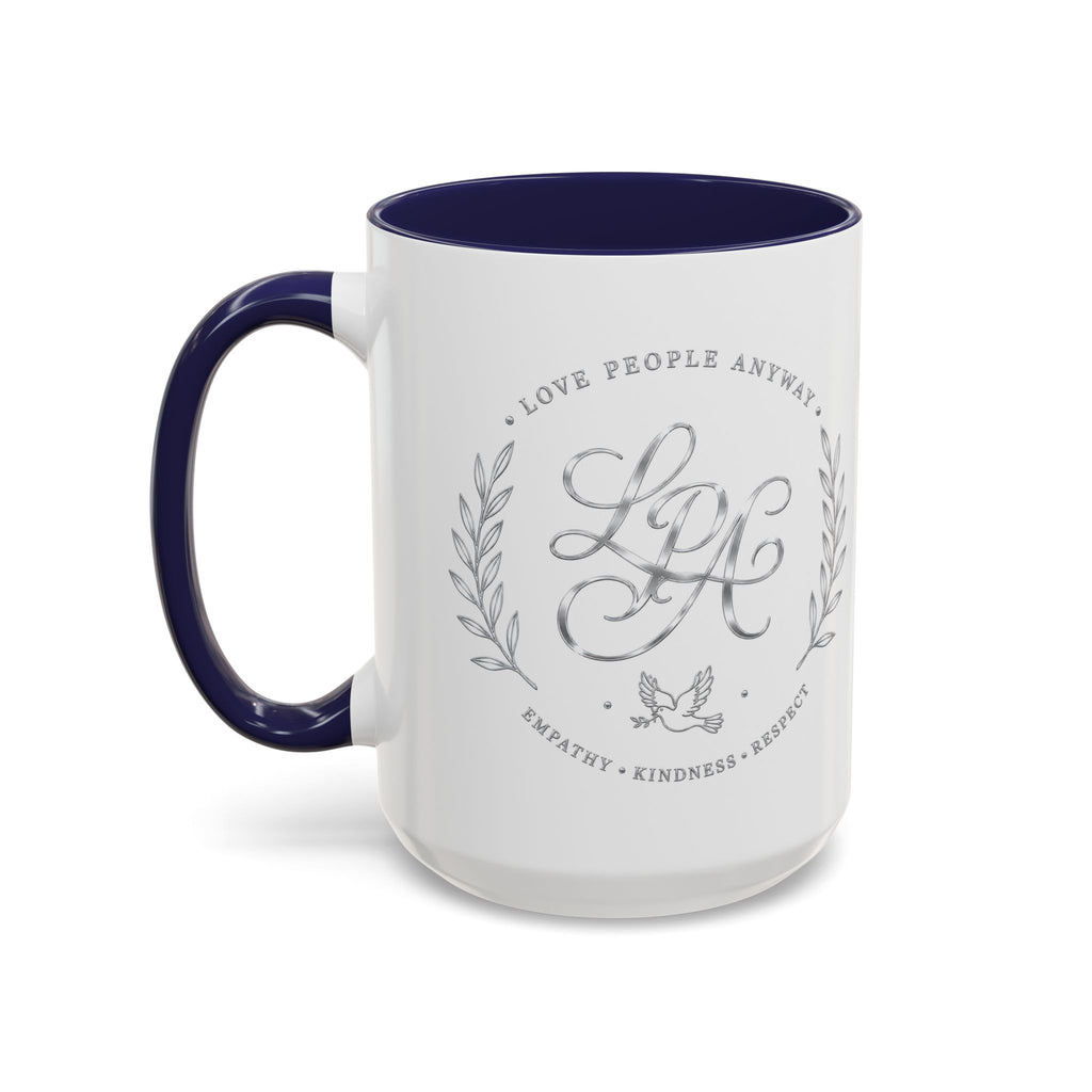 Love People Anyway Silver Accent Coffee Mug | Inspirational Monogram Mug | Faith Freedom Creations