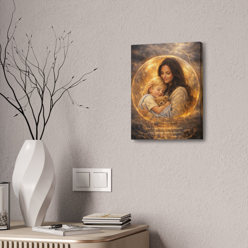 God Is Our Refuge and Strength – Canvas Wall Art | ❤️ Personalization Mother & Child Psalm 46:1