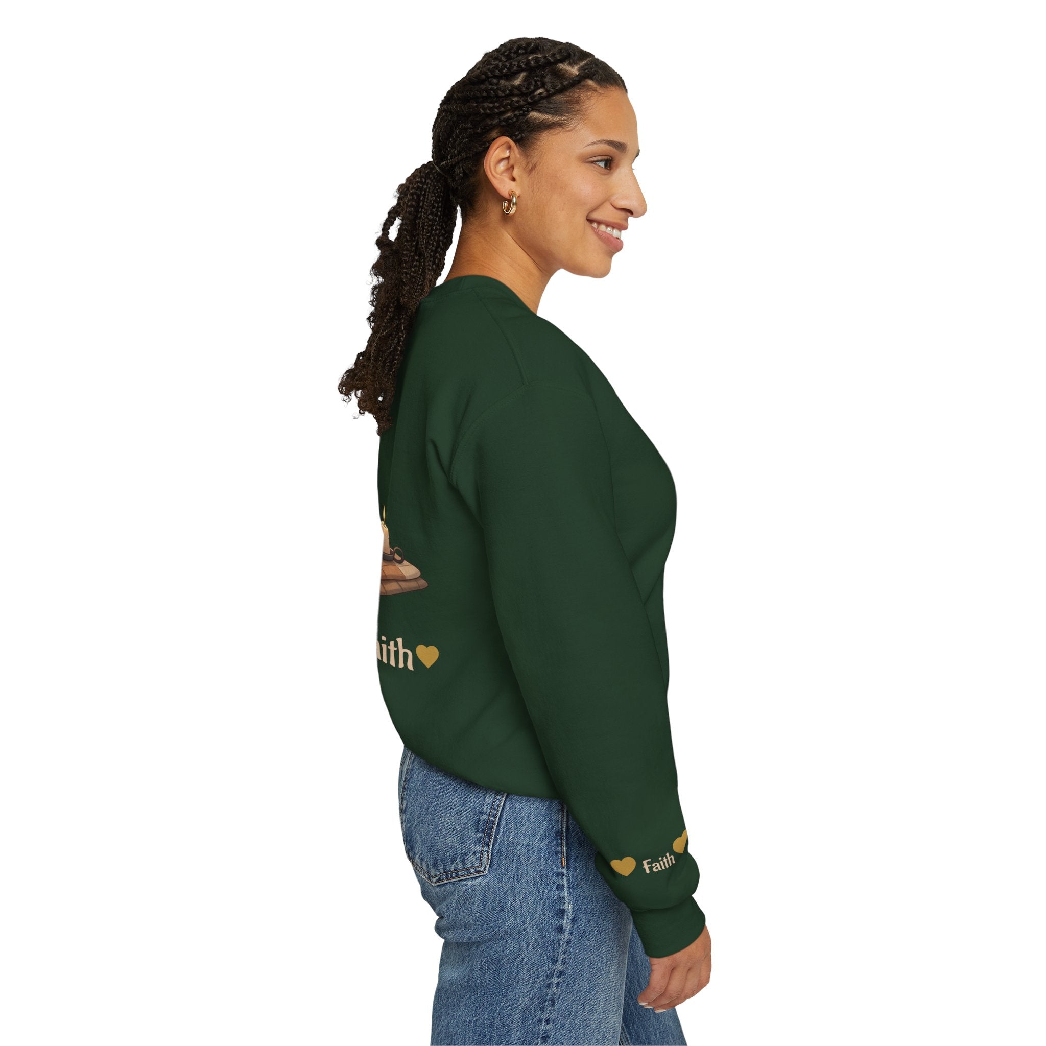 Faith Cozy Cat Crewneck Sweatshirt – Candlelight Cat Faith Sweatshirt | Quiet Comfort Apparel