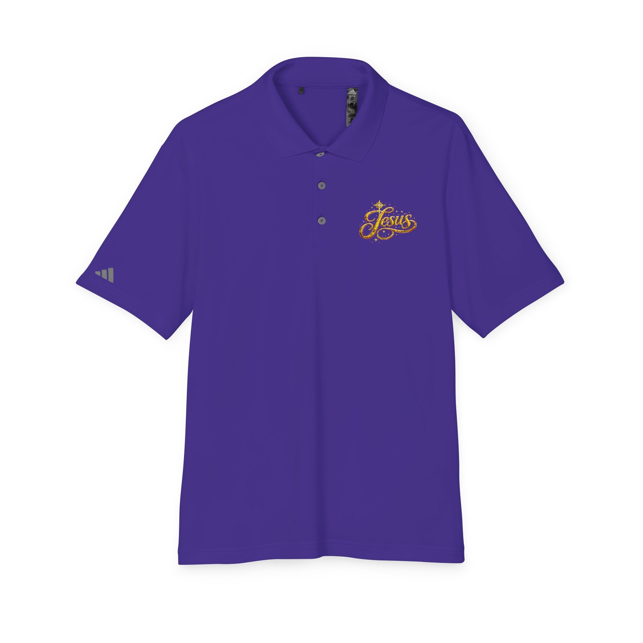 'Jesus' Script Embroidered Polo — Gold Faith Golf Shirt