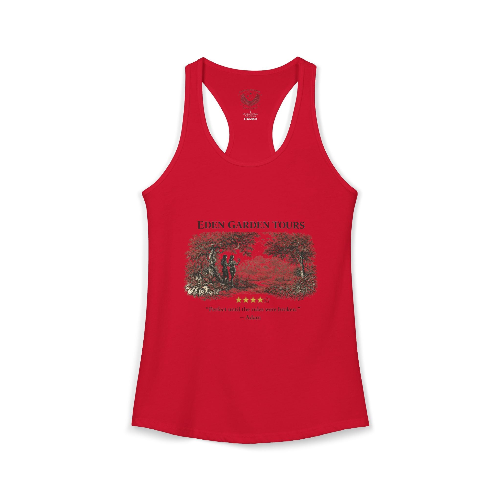 Eden Garden Tours Women's Racerback Tank — 'Adam's Review' Graphic