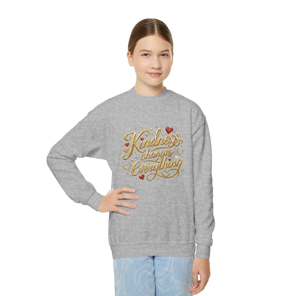 Kindness Changes Everything Youth Crewneck Sweatshirt – Inspirational Kids Pullove