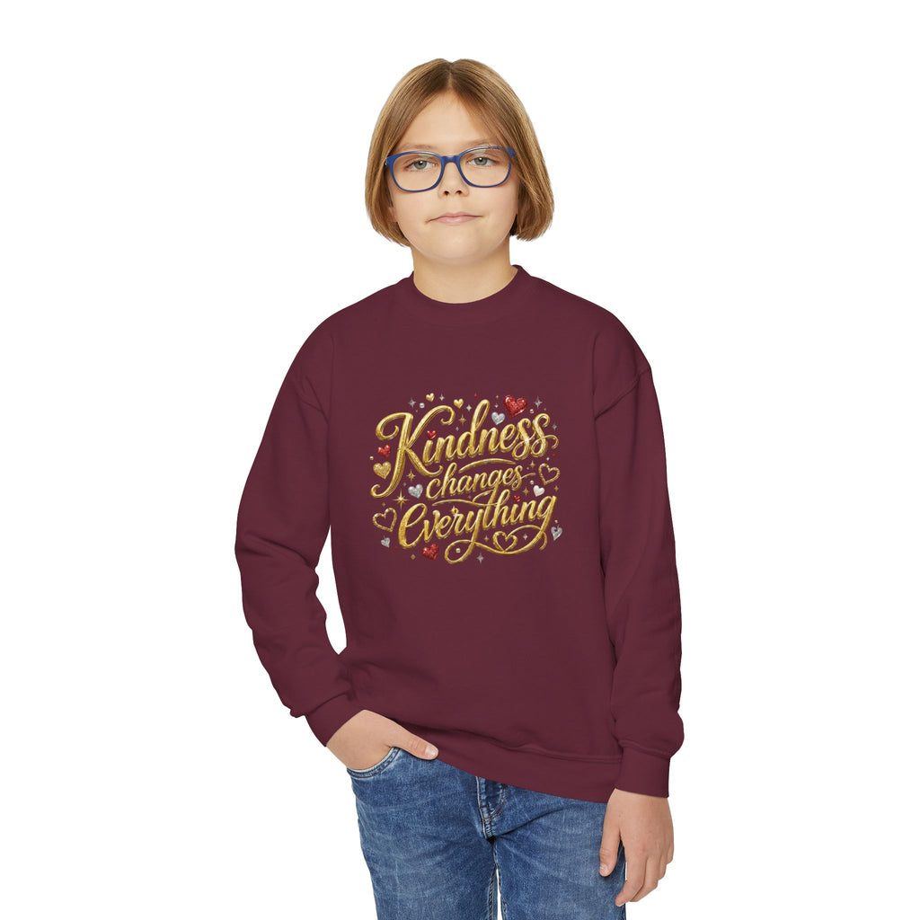 Kindness Changes Everything Youth Crewneck Sweatshirt – Inspirational Kids Pullove