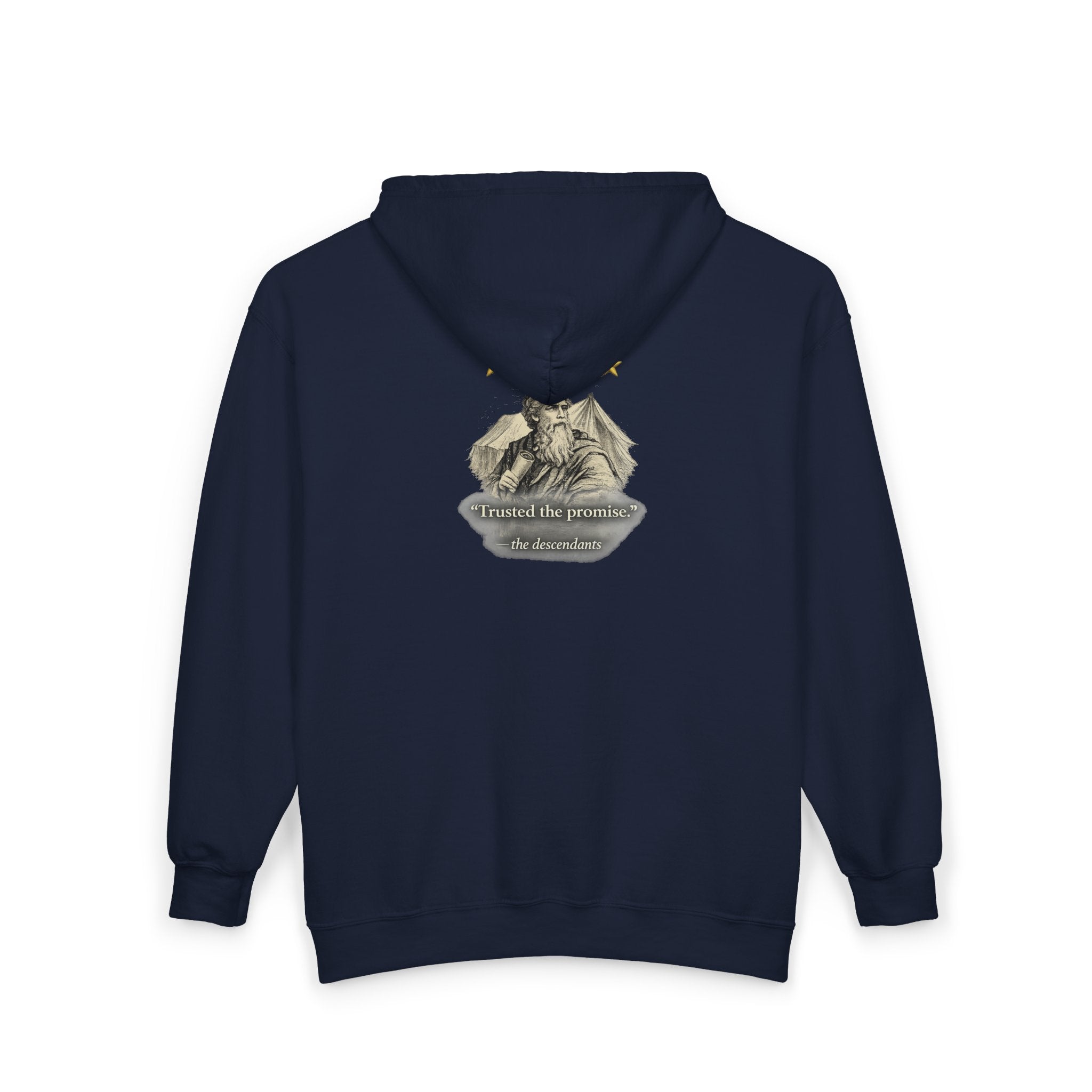 Abraham – Full-Zip Hoodie | “Trusted the Promise” Patriotic Faith Graphic – Five-Star Faith Series