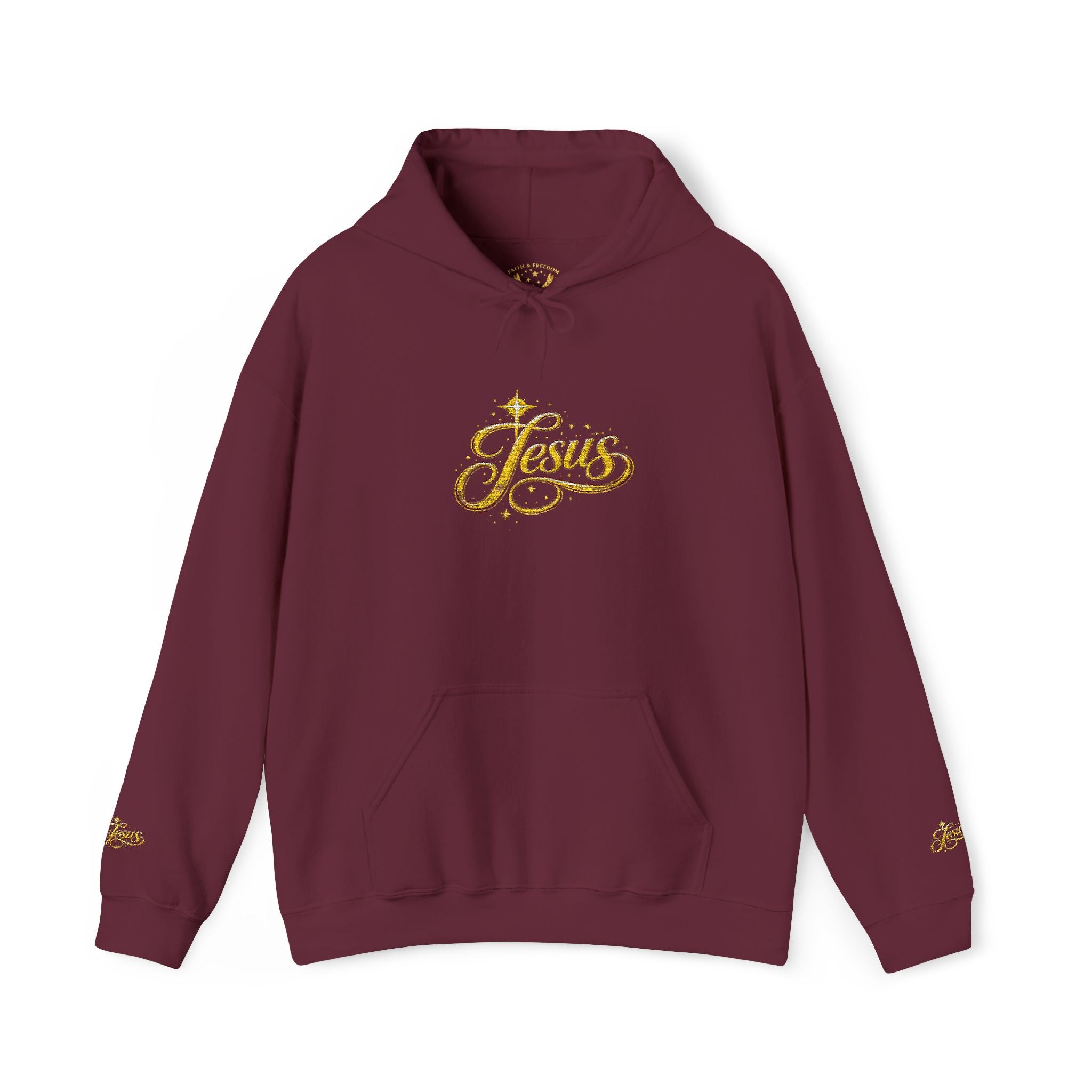 Jesus Gold Script Hoodie – Sparkle Christian Faith Pullover | Inspirational Hoodie