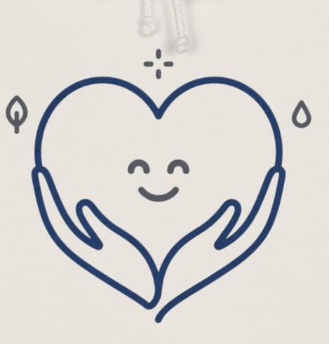White hoodie with a blue heart design on a white background