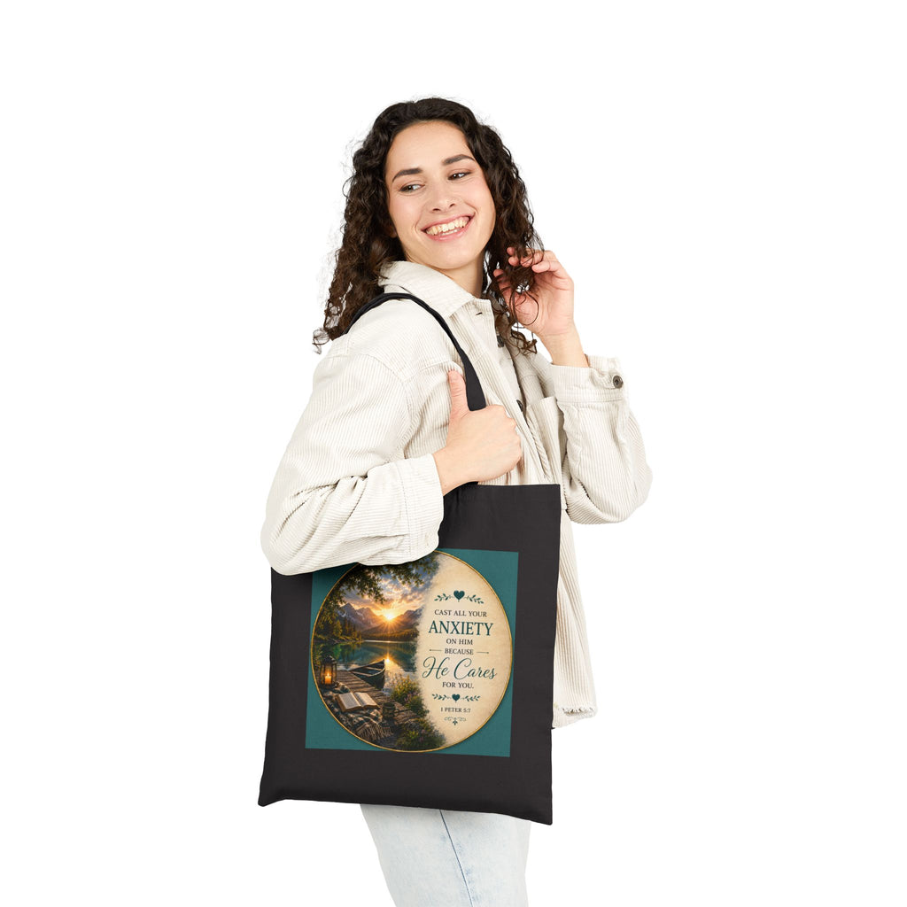 Cast All Your Anxiety Tote Bag | 1 Peter 5:7 Christian Canvas Tote | Inspirational Scripture Bag