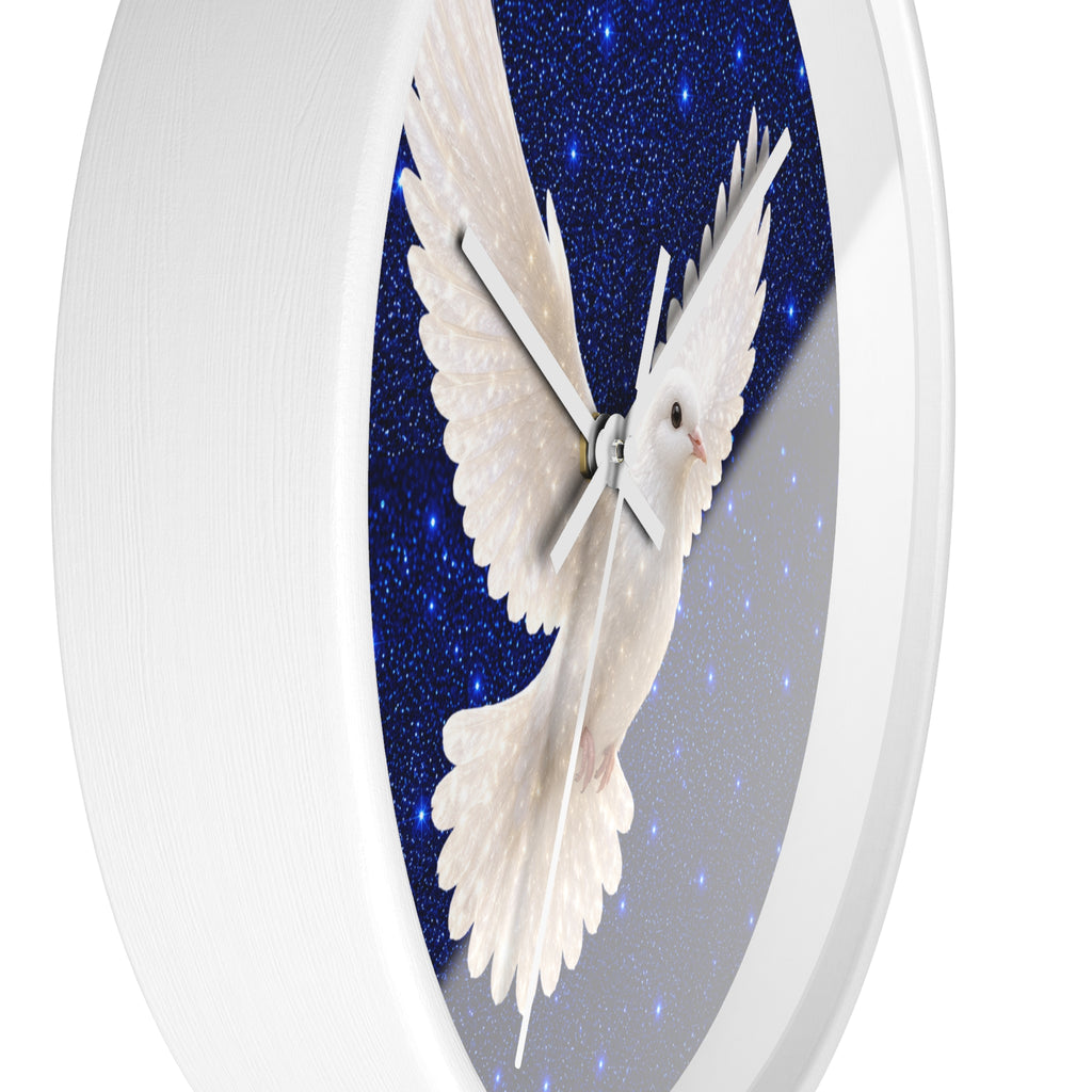 Peace Dove Wall Clock | Starry Blue Christian Wall Decor | Silent White Dove Clock