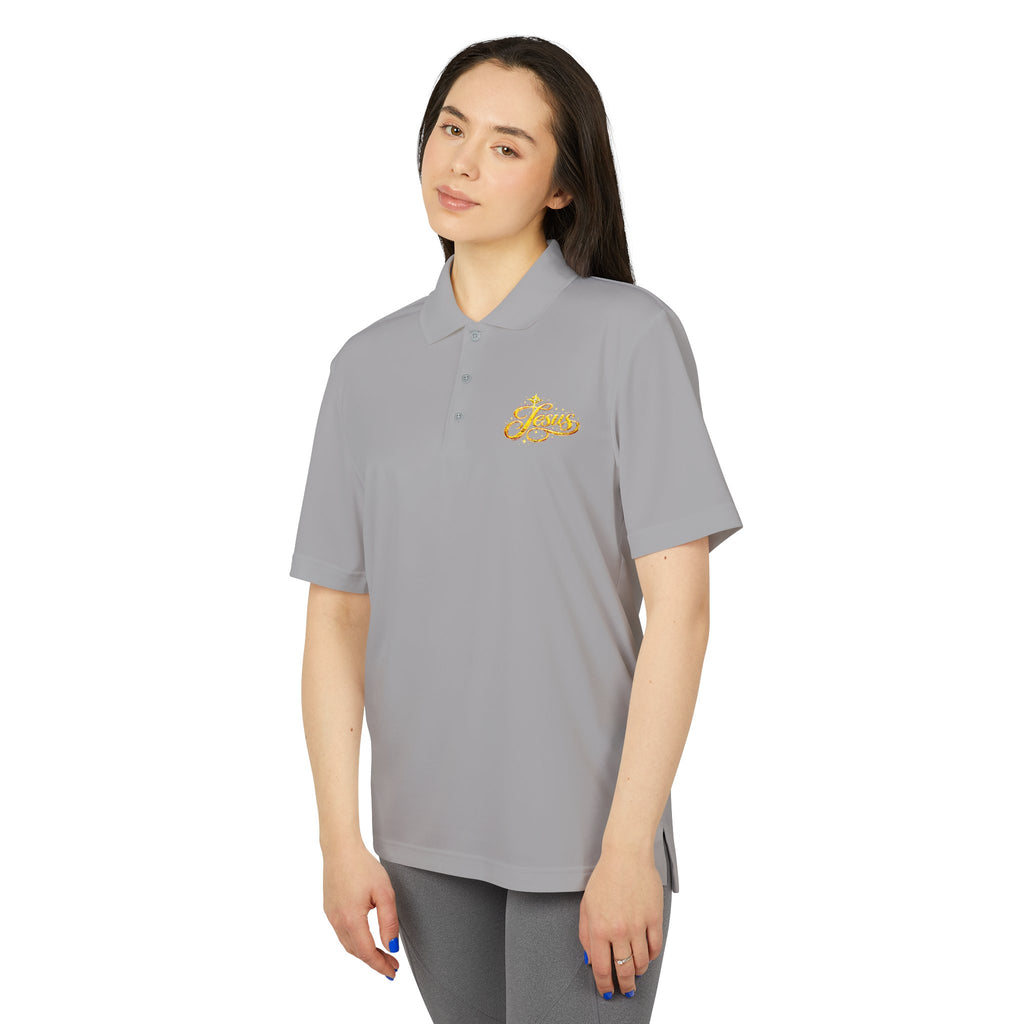 'Jesus' Script Embroidered Polo — Gold Faith Golf Shirt