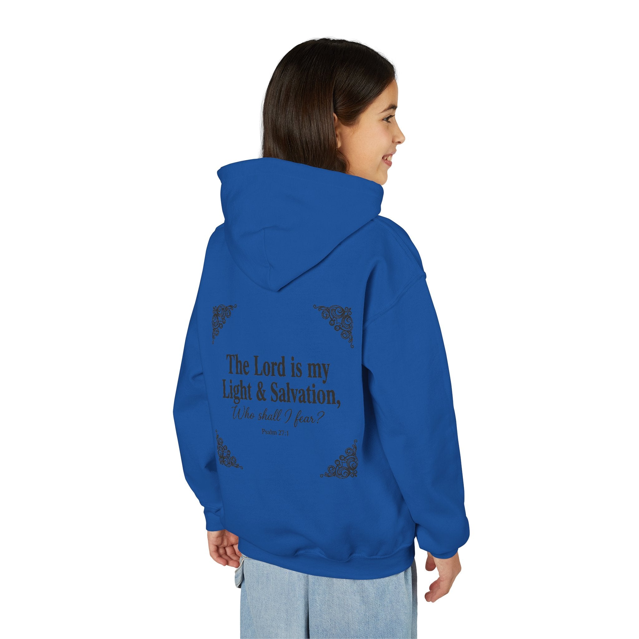 Youth “The Lord is My Light & Salvation” Hoodie – Psalm 27 Christian Kids Sweatshirt
