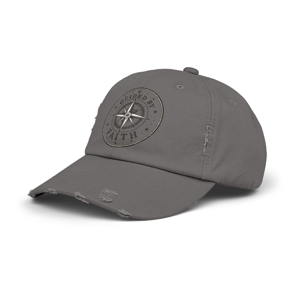 Guided by Faith Distressed Cap | Compass Christian Baseball Hat | Vintage Faith Apparel