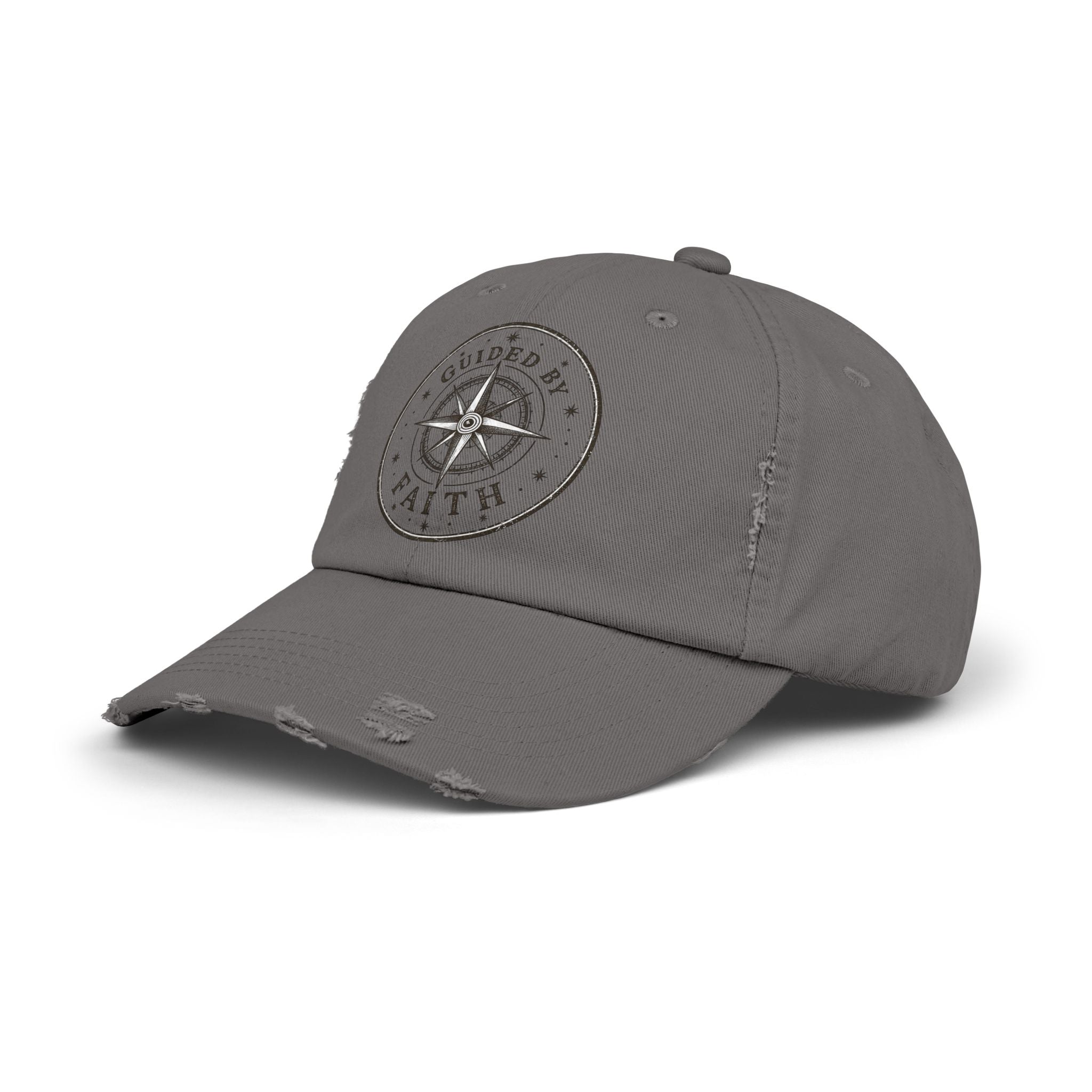 Guided by Faith Distressed Cap | Compass Christian Baseball Hat | Vintage Faith Apparel