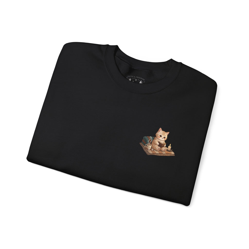 Faith Cozy Cat Crewneck Sweatshirt – Candlelight Cat Faith Sweatshirt | Quiet Comfort Apparel