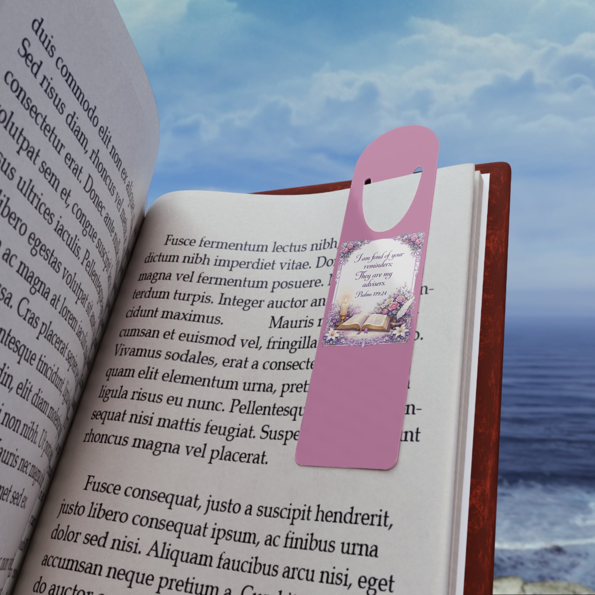 Inspirational Christian aluminum bookmark featuring floral artwork and the message “I Am With You,” with a brushed metal backing and secure page-holding slot for Bibles, journals, and books.